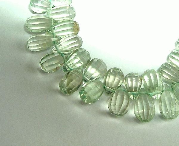 Design 3069: green amethyst briolettes, faceted beads