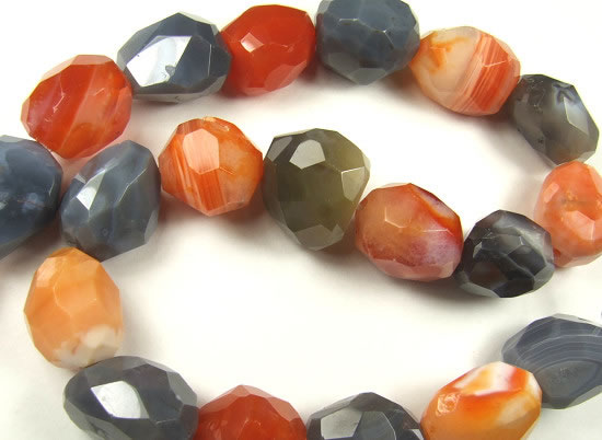 Design 5675: Gray, Orange botswana agate faceted beads