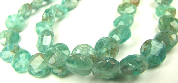 Design 5692: Green apatite coin, faceted beads