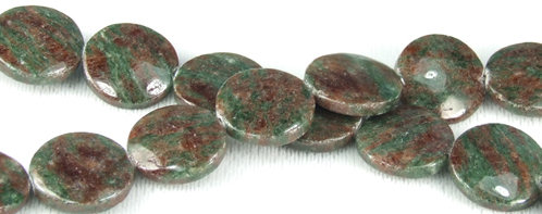 Design 5697: Red, Green quartz coin beads