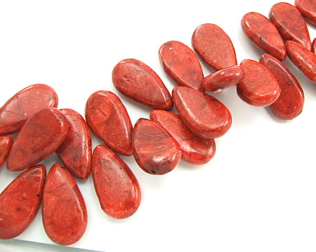 Design 5729: Red sponge coral tear-drop beads