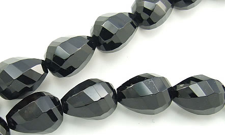 Design 5826: Black black onyx faceted, tear-drop beads