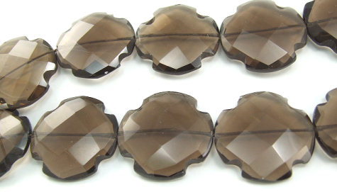 Design 5874: Brown, Gray smoky quartz christian, faceted, square beads