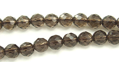 Design 5883: Brown, Gray smoky quartz faceted, round beads