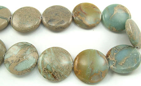 Design 5888: Green jasper coin beads