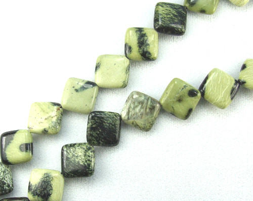 Design 5919: Green cheetah jasper square beads