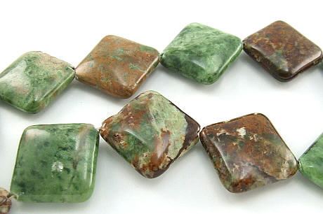 Design 5929: Green, Brown green opalite square beads