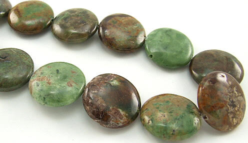 Design 5931: Green, Brown green opalite coin beads