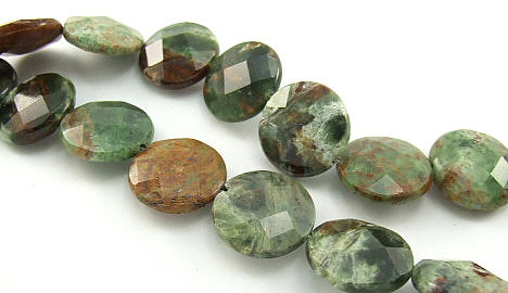 Design 5935: Green, Brown green opalite coin, faceted beads
