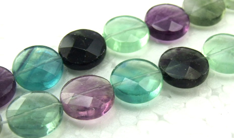 Design 5938: Green,Blue,Gray,Purple fluorite coin, faceted beads