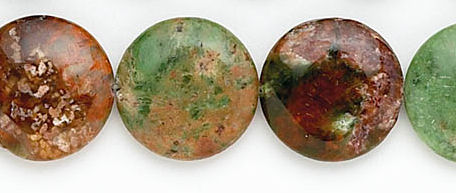 Design 6093: green, brown, red opalite coin beads