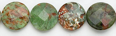 Design 6101: green, brown, red opalite coin, faceted beads
