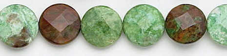 Design 6102: green, brown, red opalite coin, faceted beads