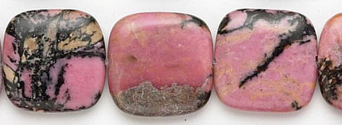 Design 6124: red, pink, black rhodonite square beads
