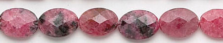 Design 6131: red, pink, black rhodonite faceted, oval beads