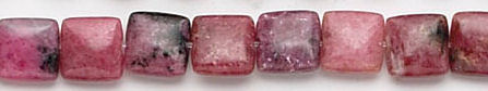 Design 6132: red, pink, black rhodonite square beads