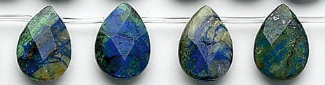 Design 6275: blue, green, brown azurite malachite faceted, tear-drop beads