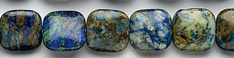 Design 6281: blue, green, brown azurite malachite square beads