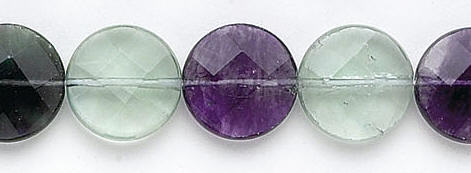 Design 6545: green, multi fluorite coin, faceted beads