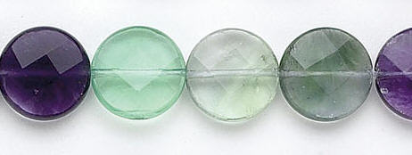 Design 6546: green, multi fluorite coin, faceted beads