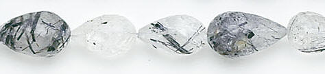 Design 6599: white, black tourmalated quartz tear-drop beads