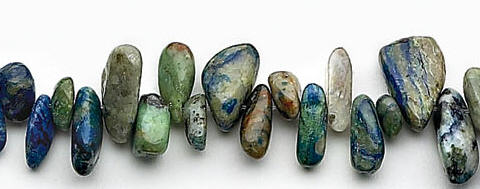 Design 6927: blue, green, brown azurite malachite chips beads