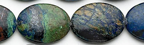 Design 6934: blue, green, brown azurite malachite oval beads