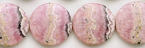 Design 8241: pink, black rhodocrosite coin beads