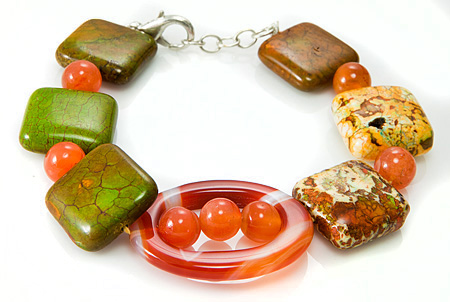Design 17405: green,orange carnelian bracelets