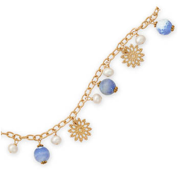 Design 22017: blue,white pearl flower bracelets
