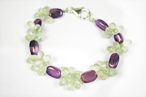 Design 7775: Green, Purple prehnite drop bracelets