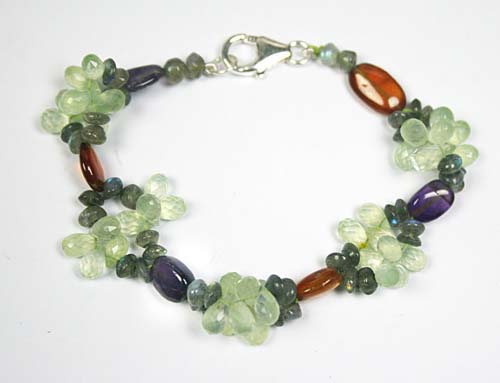 Design 7780: Green, Purple, Yellow prehnite drop bracelets