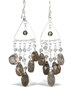 Design 13981: brown,white smoky quartz chandelier earrings