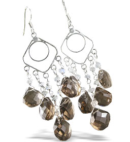Design 13983: brown,white smoky quartz chandelier earrings