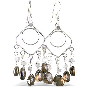 Design 13985: brown,white smoky quartz chandelier earrings