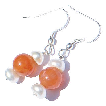Design 1423: orange,white carnelian earrings