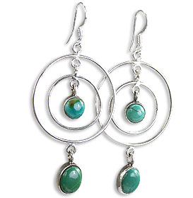 Design 14426: green,multi-color turquoise hoop earrings