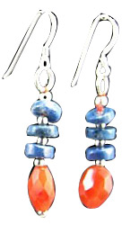 Design 1538: blue,carnelian lapis lazuli earrings
