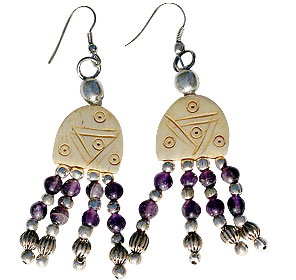Design 16079: brown,purple bone ethnic earrings