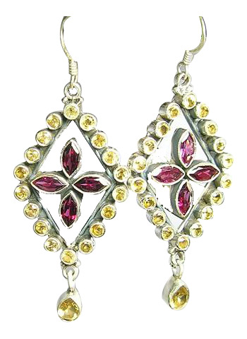 Design 1661: red,pink,yellow rhodolite earrings