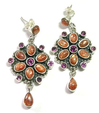 Design 1787: orange,pink sunstone estate earrings
