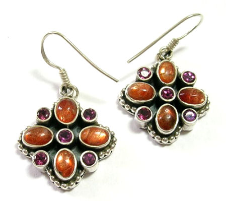 Design 1789: orange,pink sunstone earrings