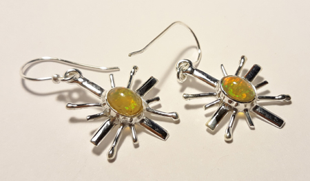 Design 22146: green,orange,yellow opal earrings