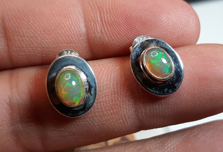 Design 22149: blue,orange,yellow opal earrings