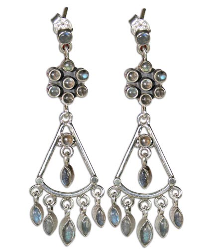 Design 2997: blue,gray labradorite chandelier earrings