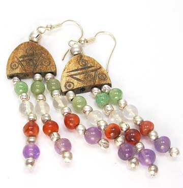 Design 5162: multi-color multi-stone multistrand earrings