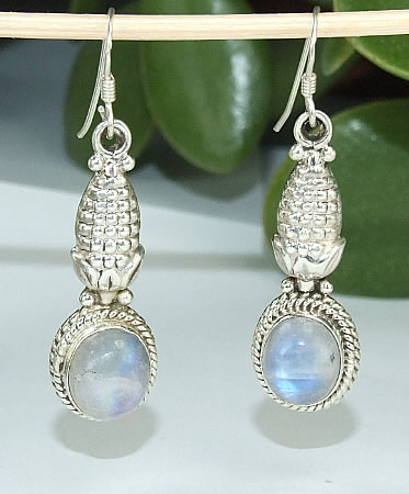 Design 6328: silver, blue, white moonstone earrings