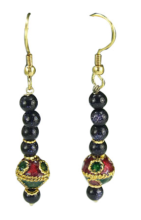 Design 6332: blue,green,red goldstone earrings
