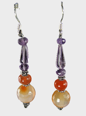 Design 6348: orange,purple amethyst drop earrings