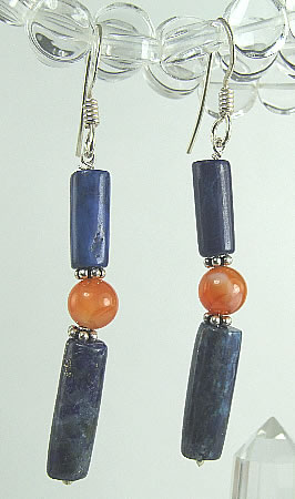 Design 6349: blue,orange lapis lazuli earrings